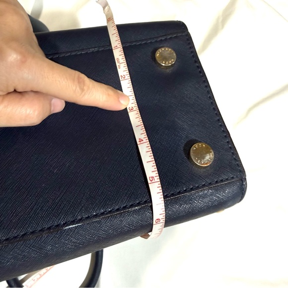 Michael Kors Selma Leather Navy Blue Gold Studded Satchel Handbag Tote XL $428 - Picture 10 of 13